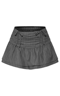 Petite Charcoal Pinstripe Ruched Detail Mini Skirt