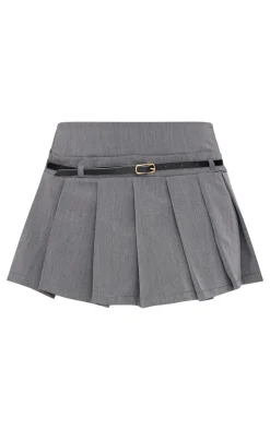 PrettyLittleThing Thanksgiving Outfits*Petite Pleated Belted Micro Mini Skirt