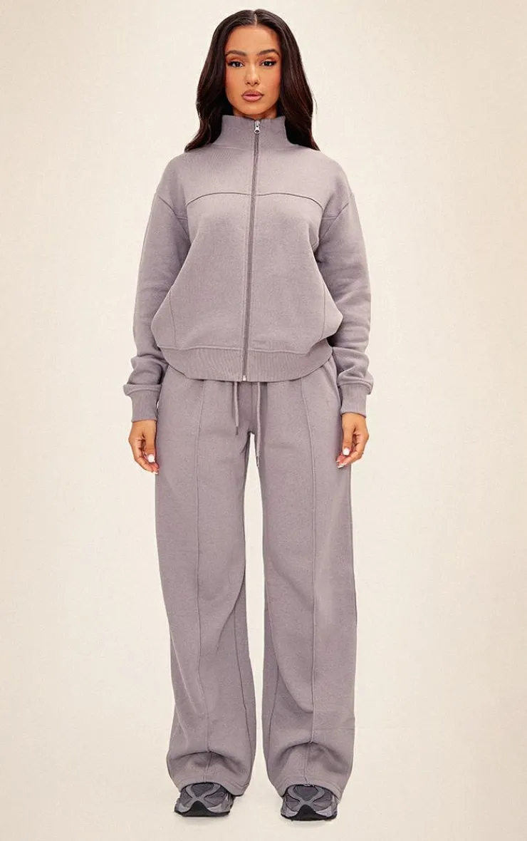 Best PrettyLittleThing Petite Seam Detail Straight Leg Sweatpants Charcoal
