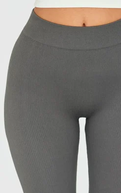 Online PrettyLittleThing Petite Snatched Rib Seamless Leggings Charcoal