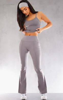 Clearance PrettyLittleThing Petite Snatched Sculpt Seam Detail Flared Pants Charcoal