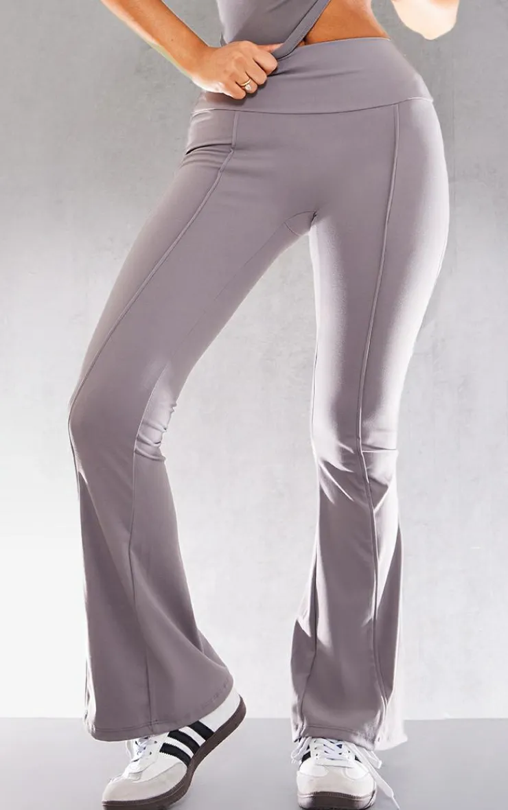Clearance PrettyLittleThing Petite Snatched Sculpt Seam Detail Flared Pants Charcoal
