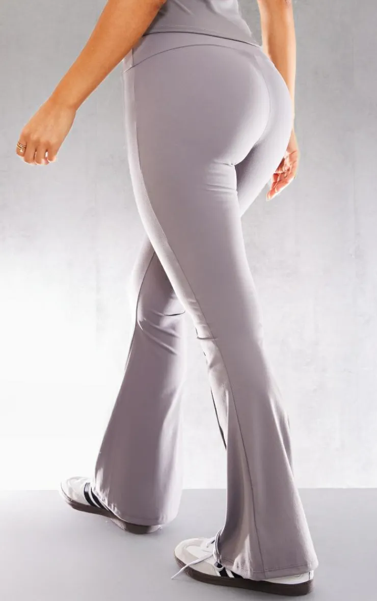 Clearance PrettyLittleThing Petite Snatched Sculpt Seam Detail Flared Pants Charcoal