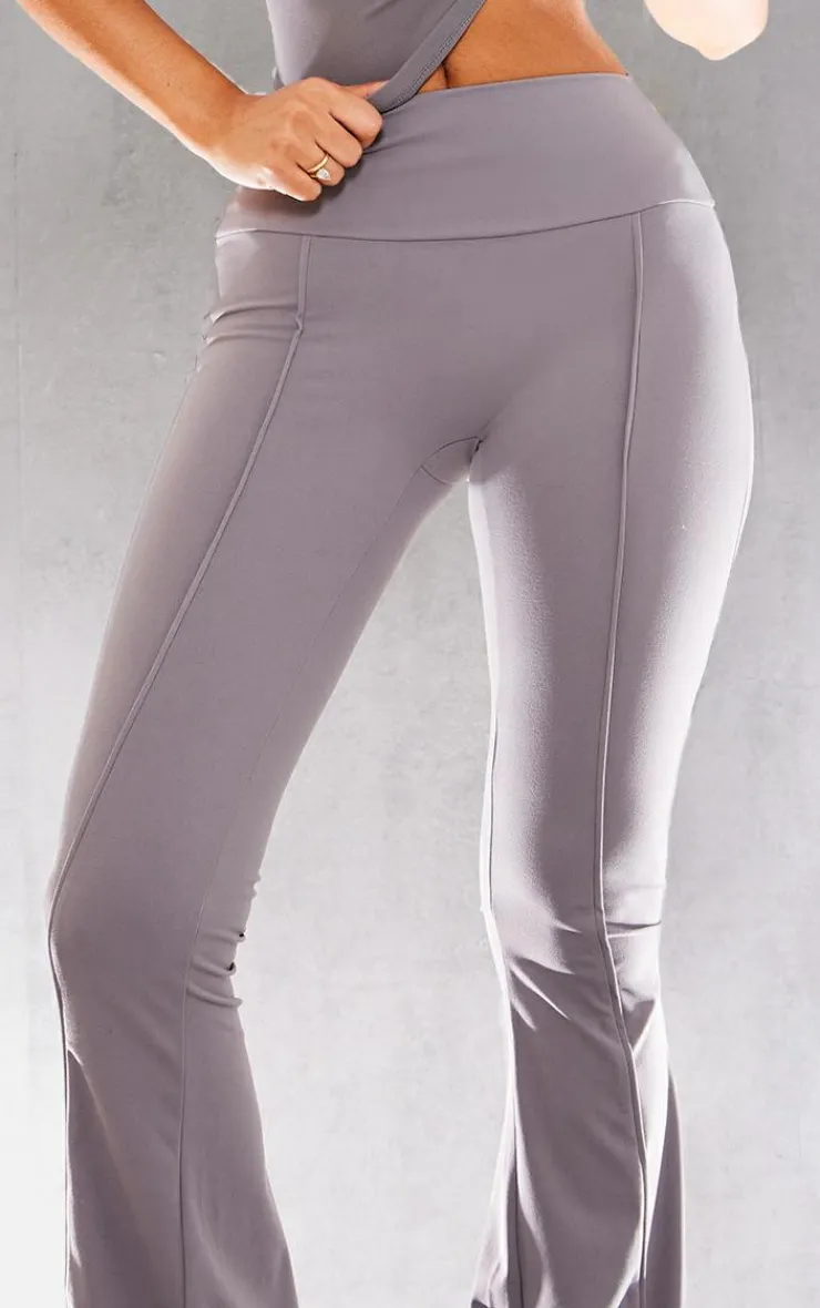 Clearance PrettyLittleThing Petite Snatched Sculpt Seam Detail Flared Pants Charcoal