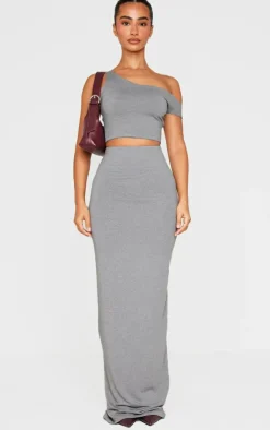Discount PrettyLittleThing Petite Soft Touch High Waist Maxi Skirt Charcoal