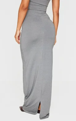 Discount PrettyLittleThing Petite Soft Touch High Waist Maxi Skirt Charcoal