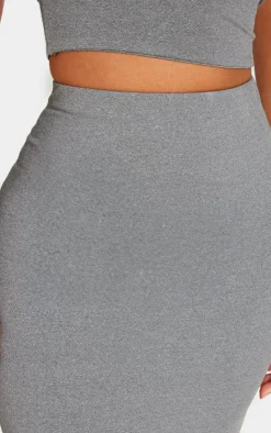 Discount PrettyLittleThing Petite Soft Touch High Waist Maxi Skirt Charcoal