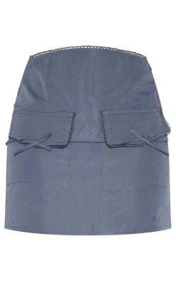 Clearance PrettyLittleThing Petite Strappy Woven Mini Skirt Bow Details Charcoal