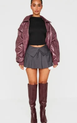 Petite Charcoal Tailored Woven Foldover Detail Mini Skirt
