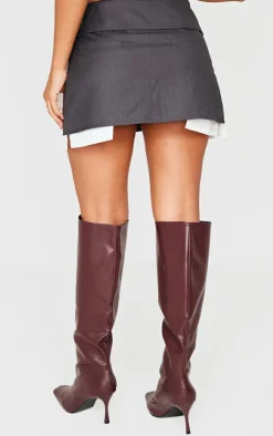 Petite Charcoal Tailored Woven Foldover Detail Mini Skirt