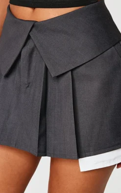 Petite Charcoal Tailored Woven Foldover Detail Mini Skirt