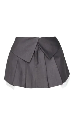 Petite Charcoal Tailored Woven Foldover Detail Mini Skirt