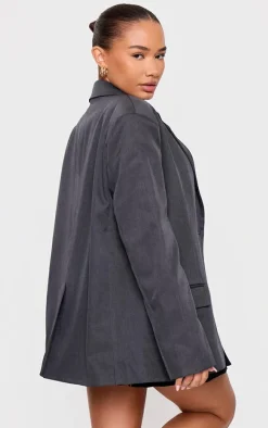 Petite Charcoal Woven Oversized Blazer