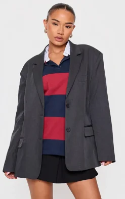 Petite Charcoal Woven Oversized Blazer