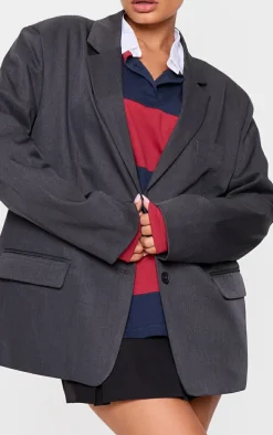 Petite Charcoal Woven Oversized Blazer