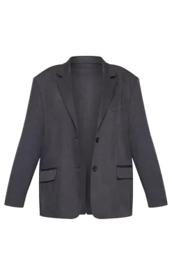 Petite Charcoal Woven Oversized Blazer