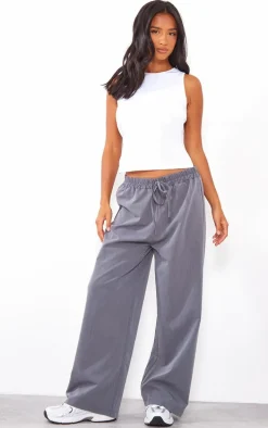 Petite Charcoal Woven Tie Waist Pants