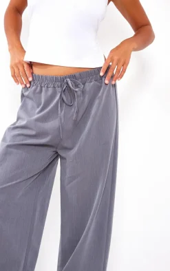 Petite Charcoal Woven Tie Waist Pants