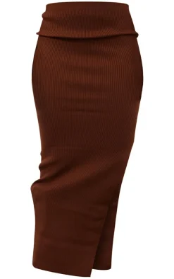 PrettyLittleThing Petite Knitted Midaxi Skirt Chocolate Brown
