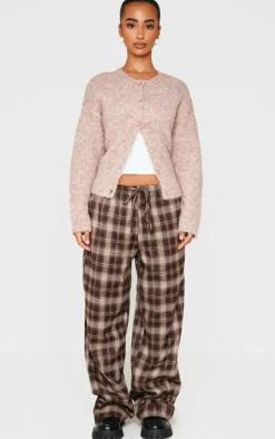 Petite Chocolate Checked Woven Drawstring Waist Low Rise Pants