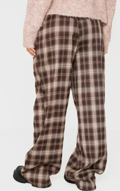 Petite Chocolate Checked Woven Drawstring Waist Low Rise Pants