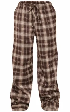 Petite Chocolate Checked Woven Drawstring Waist Low Rise Pants