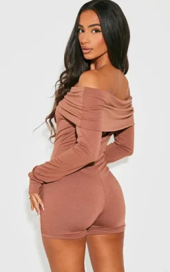 PrettyLittleThing Snatched*Petite Contour Jersey Foldover Bardot Romper