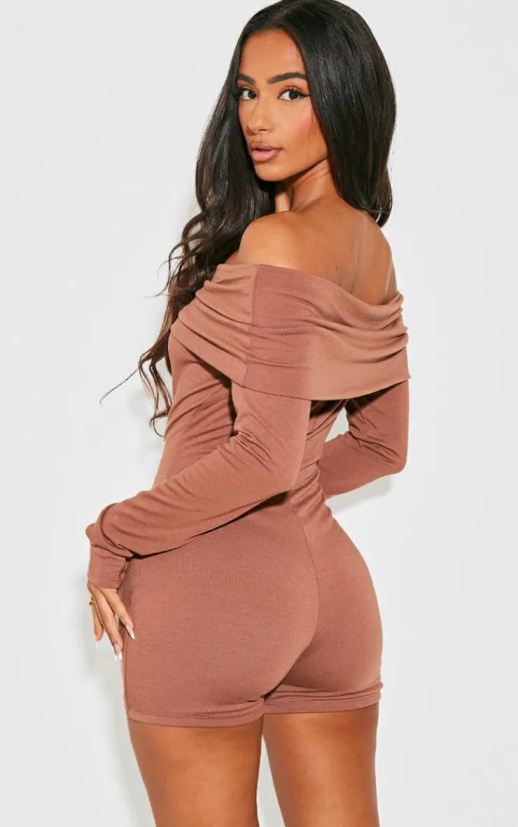PrettyLittleThing Snatched*Petite Contour Jersey Foldover Bardot Romper