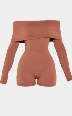 PrettyLittleThing Snatched*Petite Contour Jersey Foldover Bardot Romper