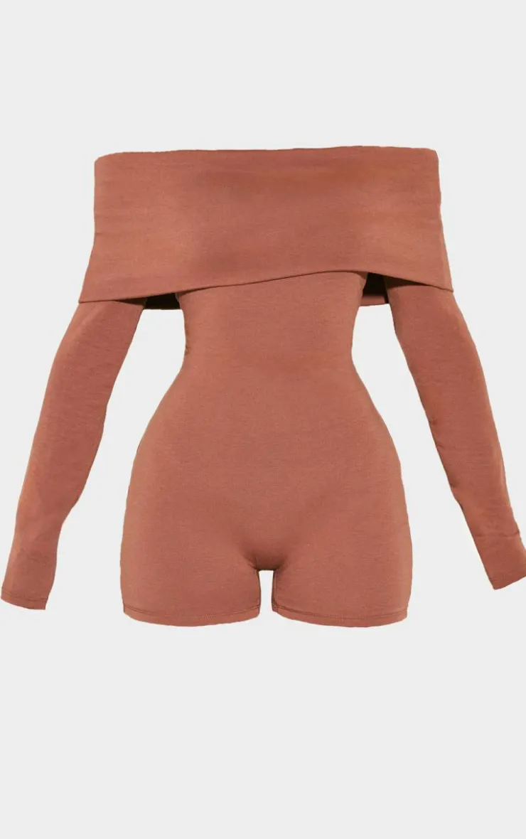 PrettyLittleThing Snatched*Petite Contour Jersey Foldover Bardot Romper