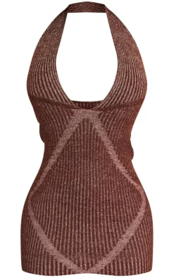 Petite Contrast Knitted Halterneck Mini Dress-PrettyLittleThing Online