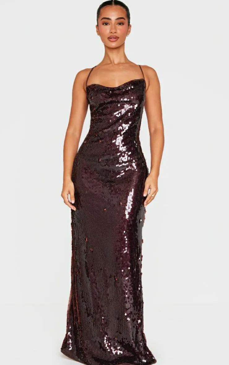 Petite Cross Over Strap Sequin Maxi Dress-PrettyLittleThing Online