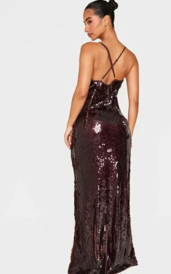 Petite Cross Over Strap Sequin Maxi Dress-PrettyLittleThing Online