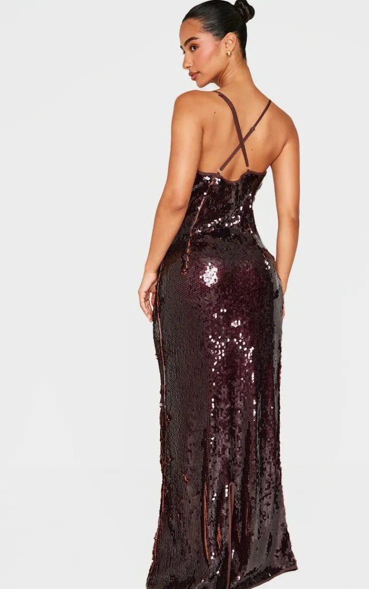 Petite Cross Over Strap Sequin Maxi Dress-PrettyLittleThing Online