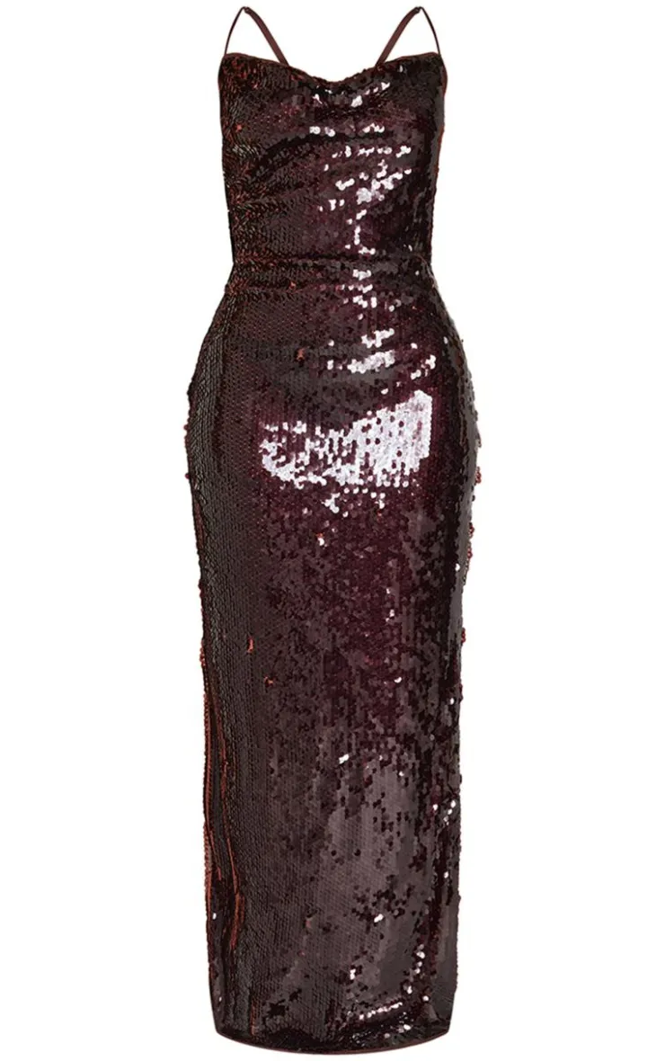 Petite Cross Over Strap Sequin Maxi Dress-PrettyLittleThing Online