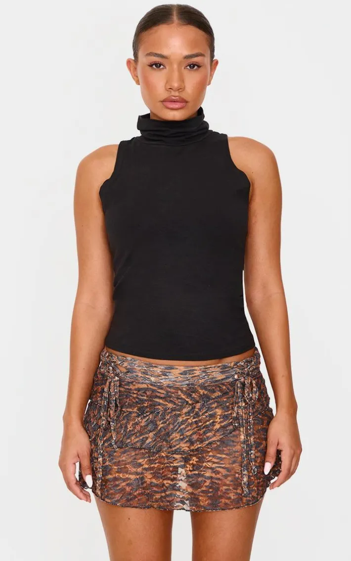 Petite Chocolate Crushed Lace Ruched Detail Mini Skirt