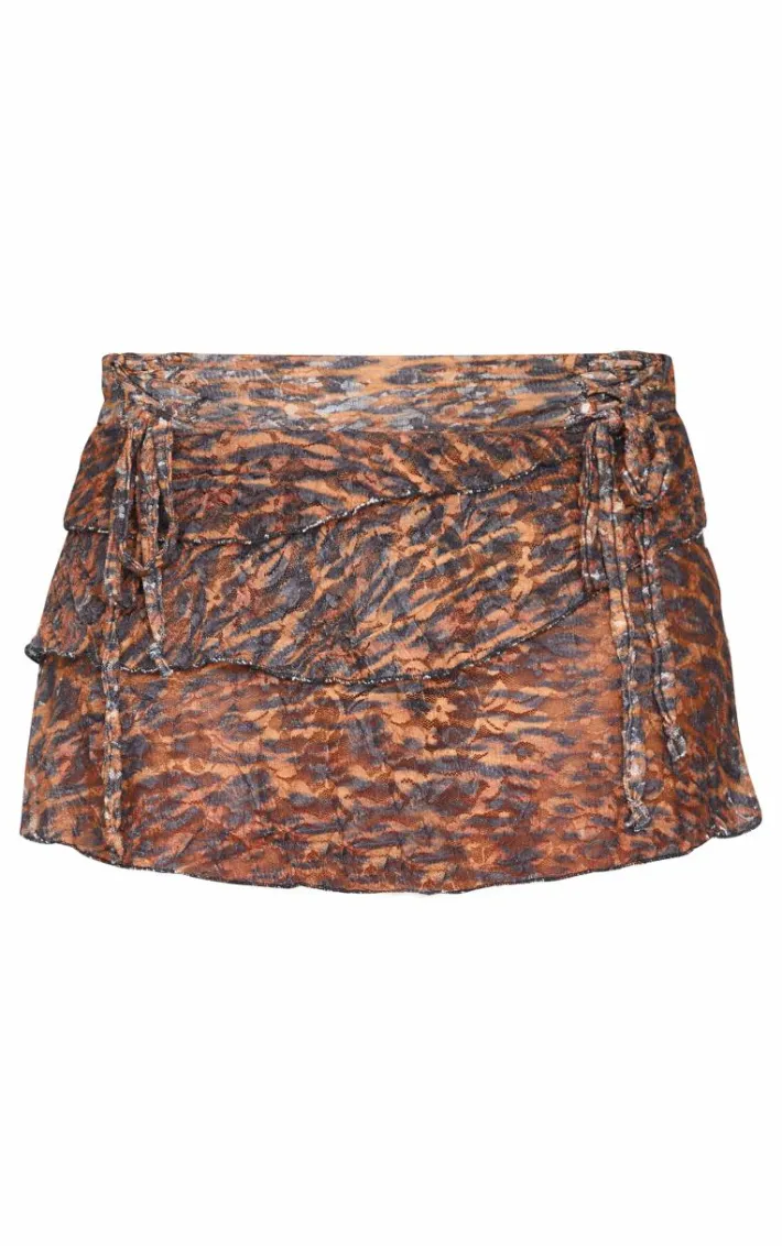 Petite Chocolate Crushed Lace Ruched Detail Mini Skirt