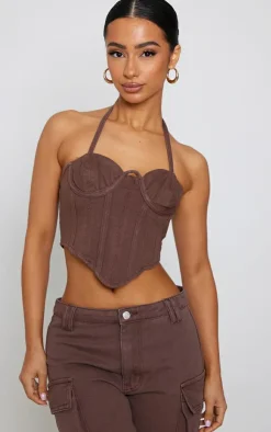 PrettyLittleThing Corsets*Petite Denim Seam Detail Corset