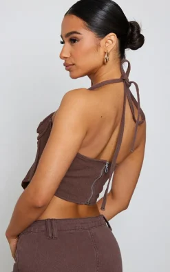 PrettyLittleThing Corsets*Petite Denim Seam Detail Corset