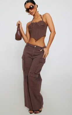 PrettyLittleThing Corsets*Petite Denim Seam Detail Corset