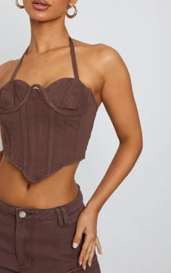 PrettyLittleThing Corsets*Petite Denim Seam Detail Corset