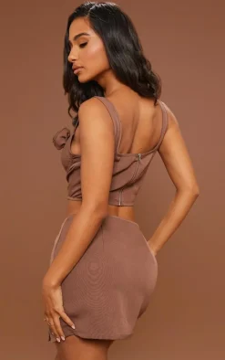 Clearance PrettyLittleThing Petite Extreme Rose Detail Corset Top Chocolate