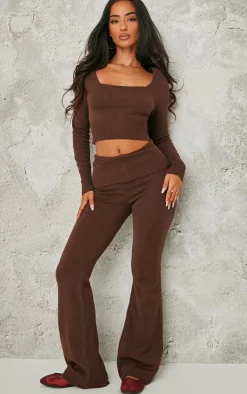 Petite Chocolate Knitted Wide Leg Flares