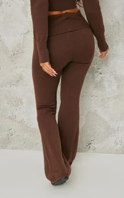 Petite Chocolate Knitted Wide Leg Flares