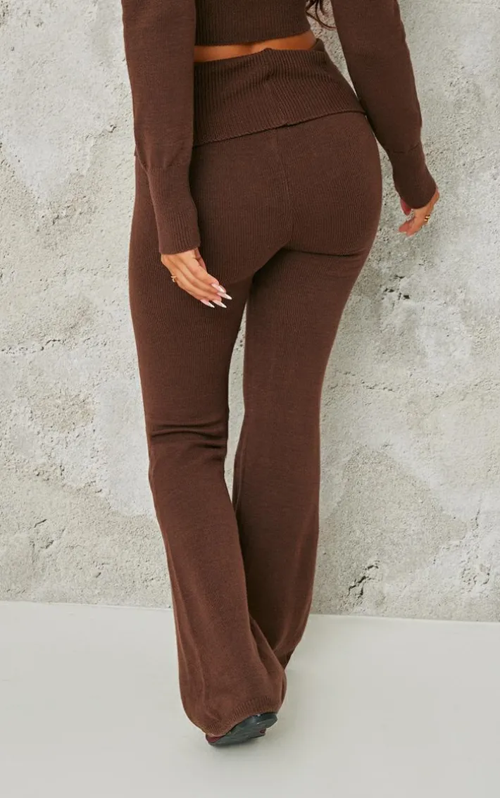 Petite Chocolate Knitted Wide Leg Flares