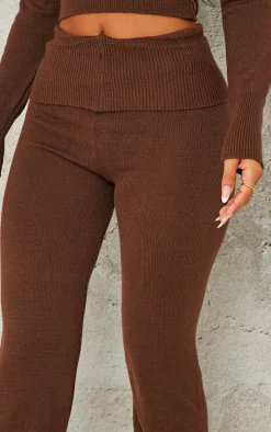Petite Chocolate Knitted Wide Leg Flares
