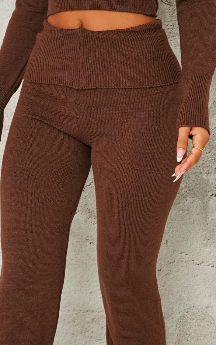 Petite Chocolate Knitted Wide Leg Flares