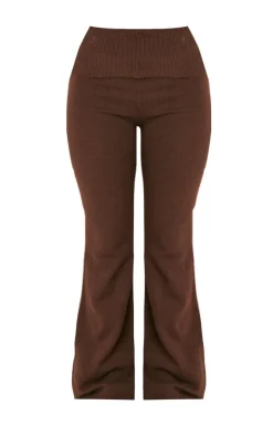 Petite Chocolate Knitted Wide Leg Flares