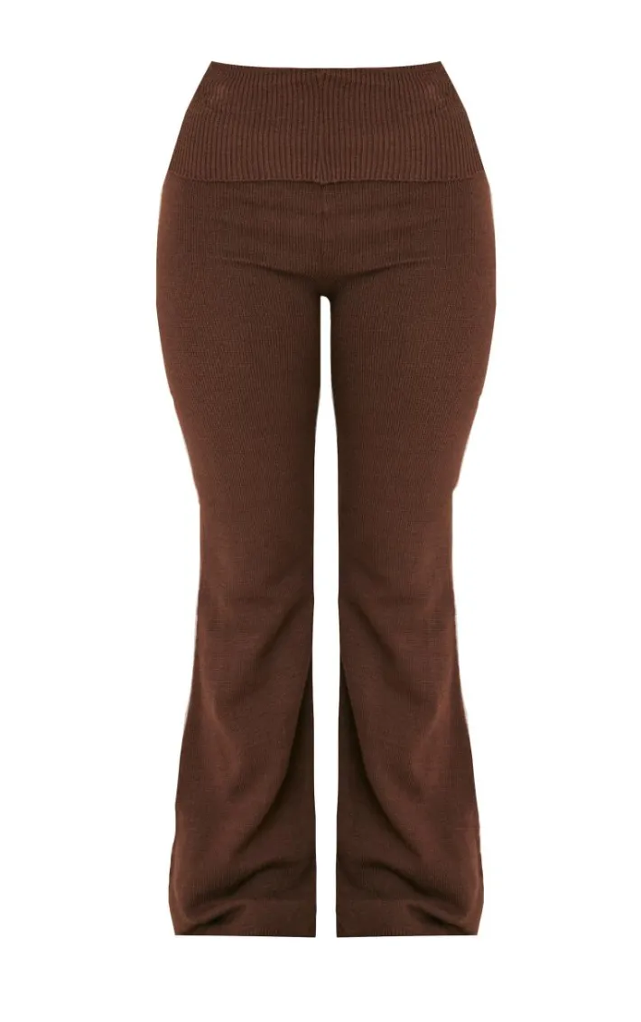 Petite Chocolate Knitted Wide Leg Flares