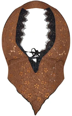 Online PrettyLittleThing Petite Lace Halterneck Top Chocolate